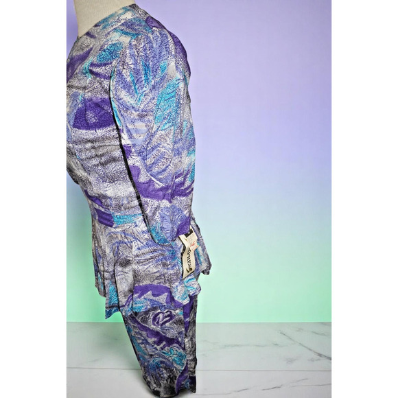 Vintage Dress Express Puff Sleeve Mini Dress – Abstract Purple Print – Size 5/6 - Picture 5 of 12